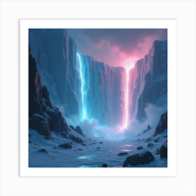 Titan Crushing Ice Cliffs, Vibrant Lightning Striking Down 1 Art Print