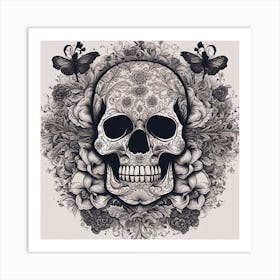 Skull And Flowers Art Print