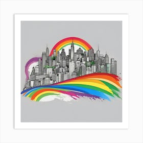 Rainbow City Skyline 7 Art Print