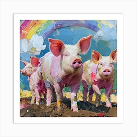 Rainbow Pigs In The Mud Collage Art Print