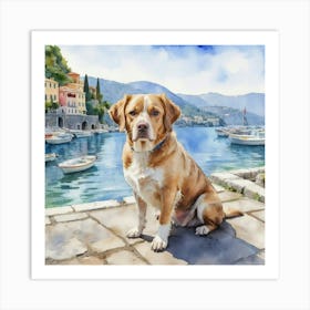 Painting Of A Dog In Isola Bella Italy In The Style Of 1 Art Print