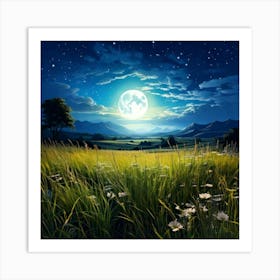 Firefly Serene Meadow Under A Mystical Moonlit Sky 9573 (2) Art Print