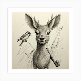 Deer With Bird Art Print