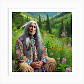 Portrait Of An Elder Native American AI Art Print