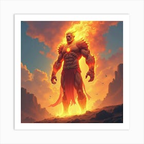 Titan With Fiery Aura, Set In A Colorful Watercolor Realm 1 Art Print