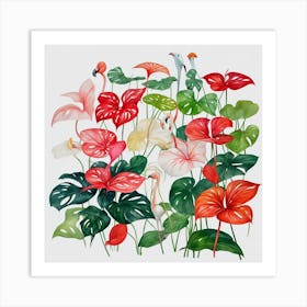 Tropical Flamingos Art Print