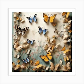 Picture A Garden Wall Adorned With Incredibly Realistic Trompe Loeil Butterflies Art Print