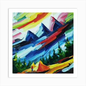 People camping in the middle of the mountains oil painting abstract painting art 27 Art Print