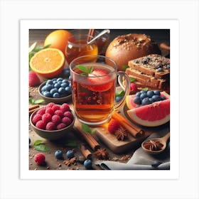 Healthy Breakfast With Fruit And Tea Art Print