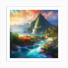 Waterfall In The Jungle 37 Art Print