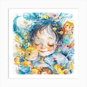 Little Girl With Fishes Art Print