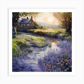 Impressionist Threads: Irises Along the Riverside Art Print