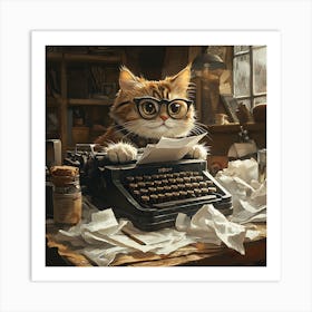 Funny Cat Writer Vintage 1 Art Print