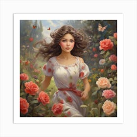 Roses And Butterflies Art Print