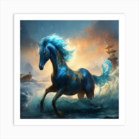 Blue Horse In The Ocean Art Print