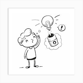 Doodle Drawing Of A Boy With A Light Bulb Art Print