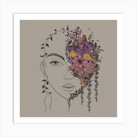 A captivating illustration of a stylized face with a monochromatic outline, 3 Art Print