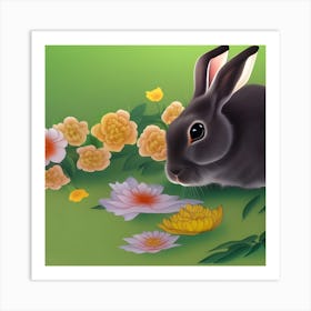 Rabbit With Flowers Art Print