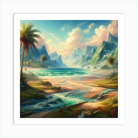 Tropical Landscape With Palm Trees Art Print