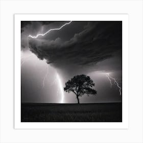 Lightning Strikes A Tree Art Print