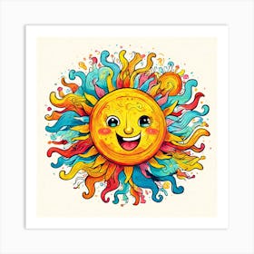 Doodled Sun A Whimsical Sun Covered In Playful Doodles And Squiggles In A Variety Of Colors Art Print