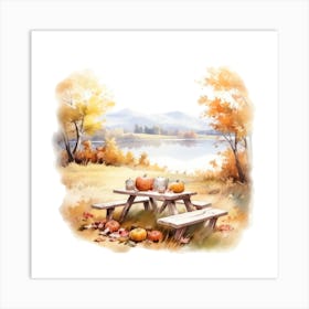 Autumn Picnic Table Art Print