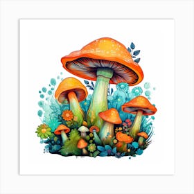 Mushrooms And Flowers 1 Art Print