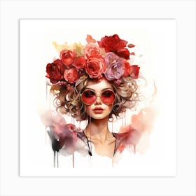 Girl With Flowers On Her Head Art Print