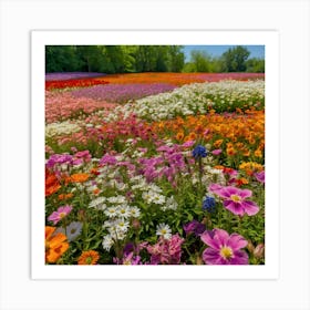 Colorful Flowers In A Field Art Print