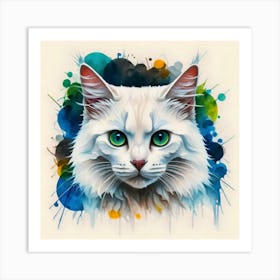 White Cat With Green Eyes Art Print