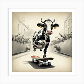 Cow On Skateboard 10 Art Print