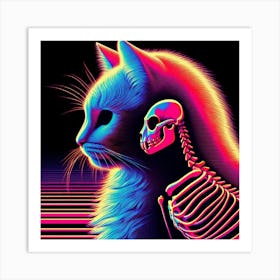 Cat And Skeleton Art Print