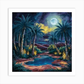 A night in the desert in the middle of a moonlit oasis 6 Art Print