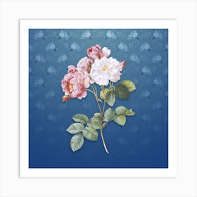 Vintage Pink Damask Rose Botanical on Bahama Blue Pattern n.2544 Art Print