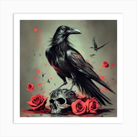 Raven With Roses Art Print