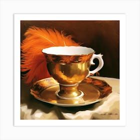 Tea Cup With Feathers Art Print