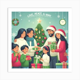 Christmas Family With Gifts 1 Art Print