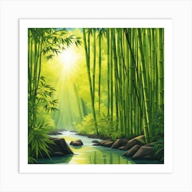 A Stream In A Bamboo Forest At Sun Rise Square Composition 426 Art Print