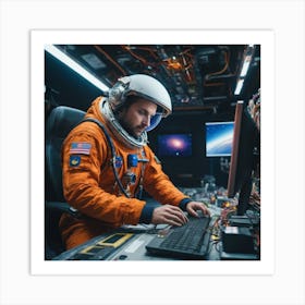 Astronaut Working On Computer Art Print