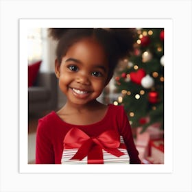 Little Girl Holding Christmas Present Art Print