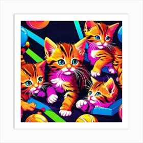 Kittens With Balls Art Print