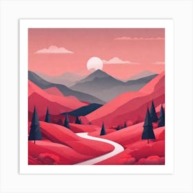 Misty mountains background in red tone 18 Art Print