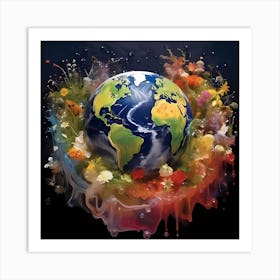 AI Terra: The Vivid Harmony of Earth, Water, and Light  Art Print