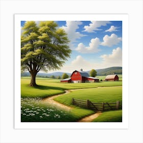 Red Barn In The Countryside 4 Art Print