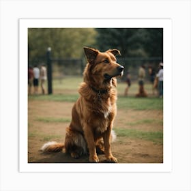 Dog Sitting In A Park Art Print