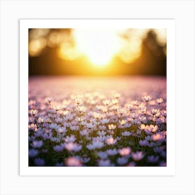 Field Of Flowers At Sunset Art Print