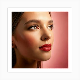 Firefly Brown Eyes, Red Lips, Rosé Background, Glass Lens, Full Profile, Elegant, Feminine, Delicate (2) Art Print