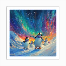 Penguins In The Snow 10 Art Print