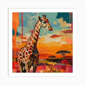 Impasto Warm Giraffe Portrait 4 Art Print