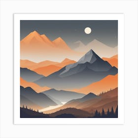 Misty mountains background in orange tone 45 Art Print